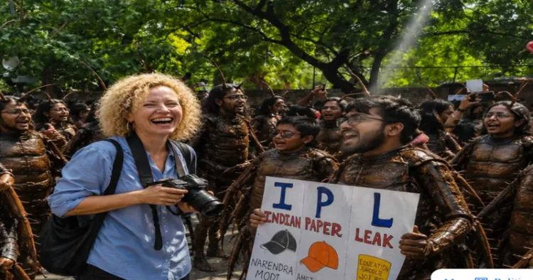 Gaurdian Journalist Hannah Ellis-Petersen covering the protest of the Cockroach Janata Party(CJP)
