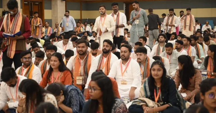 ABVP delegates deliberating during the last day of the National Executive Council (NEC) meeting in Bhubaneswar.