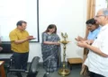 Ceremonial lamp lighting at a seminar in Delhi University organised by Centre for Tribal Studies