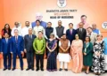 BJP National President Shri Nitin Nabin poses for a group photograph with representatives from 12 countries under the "Know BJP" initiative at the BJP Headquarters in New Delhi on May 26, 2026.