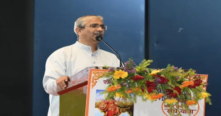 Atul Limaye Ji Sah Sarkaryavah, Rashtriya Swayamsevak Sangh while addressing a Pramukh Jan Gosthi Rashtriya at Raipur, Chhattisgarh