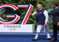 PM Modi and French President Emanuel Macron during the G7 summit in Evian in France