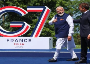 PM Modi and French President Emanuel Macron during the G7 summit in Evian in France