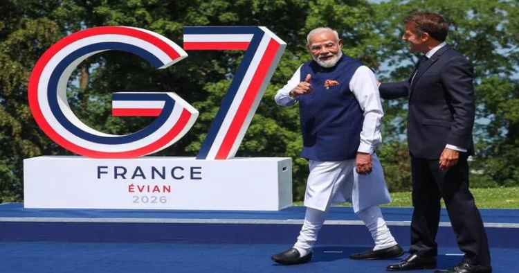 PM Modi and French President Emanuel Macron during the G7 summit in Evian in France