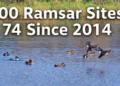 India has achieved a major environmental milestone with 100 Ramsar Sites, including 74 designated since 2014