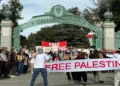 A student protest about the Israeli war on Gaza takes place at the University of California, Berkeley's Sather Gate on October 16, 2023