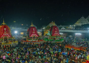 Three divine chariots before the Singha Dwar(Lion Gate) of Shree Mandir Puri