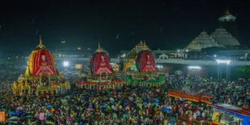 Three divine chariots before the Singha Dwar(Lion Gate) of Shree Mandir Puri