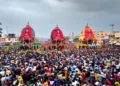 Three chariots carrying the deities have arrived in front of the Shree Gundicha Temple.