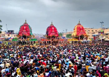 Three chariots carrying the deities have arrived in front of the Shree Gundicha Temple.