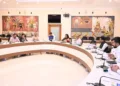 Chief Minister Mohan Charan Majhi chairs the Cabinet meeting at Lok Seva Bhawan in Bhubaneswar on July 1, 2026