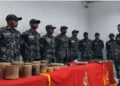 Recovered arms and ammunition from a Maoist dump in Koraput district
