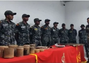 Recovered arms and ammunition from a Maoist dump in Koraput district