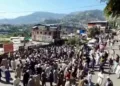 People gather in large numbers during an anti-Pakistan protest, in Pakistan-occupied Jammu and Kashmir (ANI Video Grab)