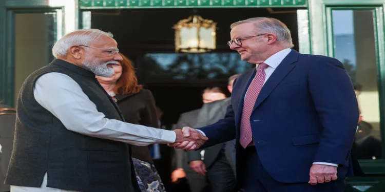 Melbourne [Australia], Jul 09 (ANI): Prime Minister Narendra Modi and Australian Prime Minister Anthony Albanese exchange a handshake, in Melbourne on Thursday. (@narendramodi X/ANI Photo)