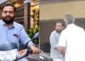 Former Devaswom Minister Katakampalli Surendran meeting with Home Minister Ramesh Chennithala