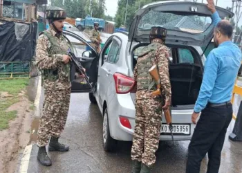 Security forces checking the vehicles as they intensify crackdown on terror networks in J&K