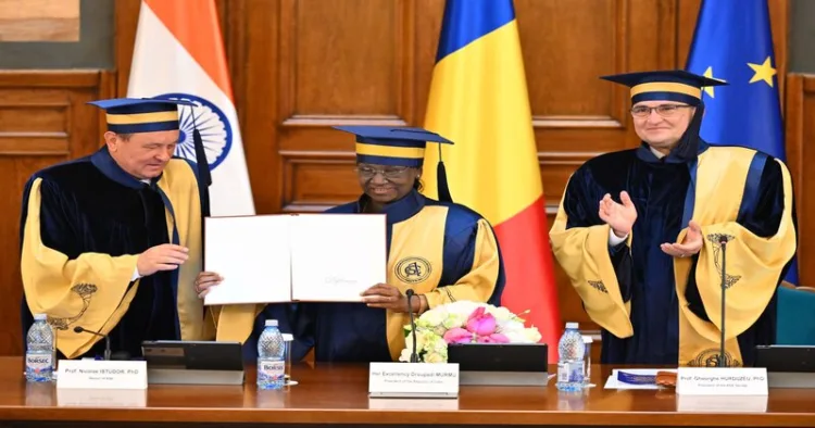 President Droupadi Murmu was conferred with an Honorary Doctorate by the Bucharest University of Economic Studies, Romania
