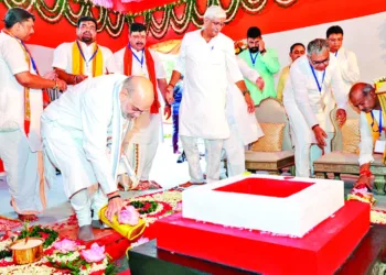 Home Minister Amit Shah laying foundation stone for 125-foot Dr Syama Prasad Mookerjee statue in Kolkata