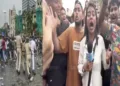 (Left) Clash between police and protesters in Kolkata (Right) Attempts were made to heckle the reporter in Kolkata during a protest