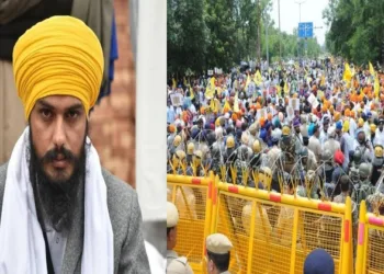 (Left) Khadoor Sahib MP Amritpal Singh (Right) Akali Dal-Waris Punjab De clashed with the police during protest march seeking the release of Amritpal