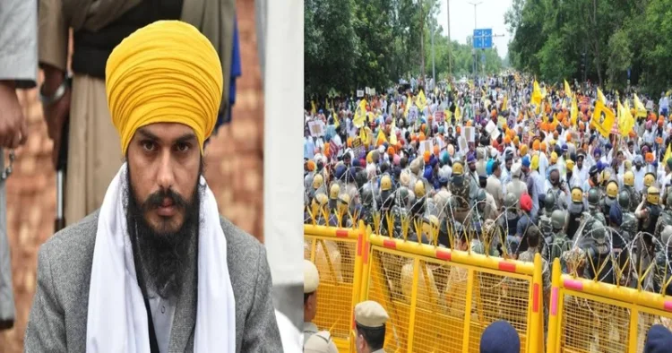 (Left) Khadoor Sahib MP Amritpal Singh (Right) Akali Dal-Waris Punjab De clashed with the police during protest march seeking the release of Amritpal