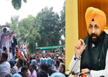 BJP wages protest outside AAP office, demand resignation of Punjab Education Minister Harjot Singh Bains
