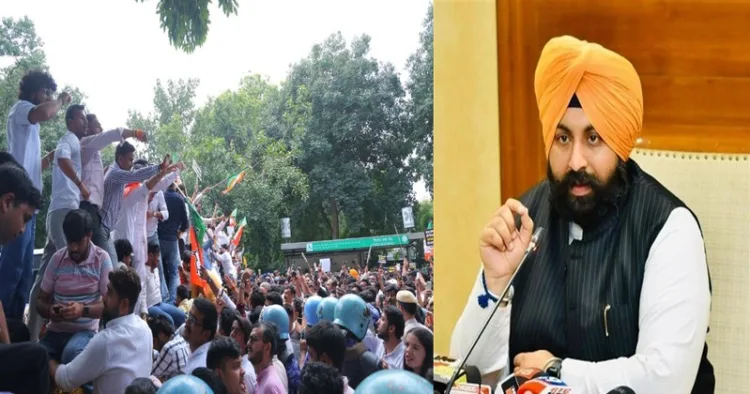 BJP wages protest outside AAP office, demand resignation of Punjab Education Minister Harjot Singh Bains