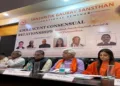 Dignitaries on the stage at national seminar organised by Sanskritik Gaurav Sansthan in New Delhi