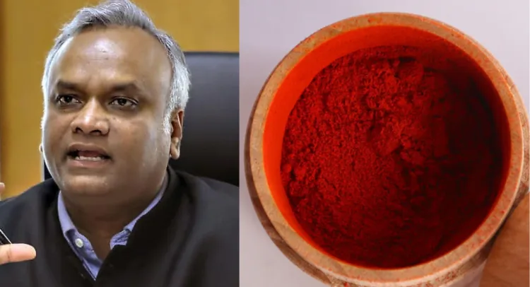 Karnataka Home Minister Priyank Kharge (Left) ; kumkum (Right)