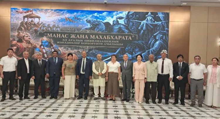 Group photo after trilateral cooperation agreements between CSIR, Manas Academy and prestigious rectors of the seven universities of Kyrgyzstan
