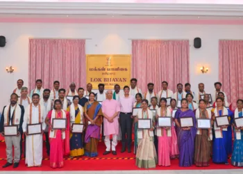 Tamil Nadu Governor Rajendra Vishwanath Arlekar, presided over the Kashi Tamil Sangamam 4.0 – 2025 Felicitation Ceremony at Lok Bhavan, Chennai on July 10, 2026