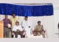 Tiruvananthapuram Mayor Adv. V.V. Rajesh administers oath to BJP councillor R. Sugatan at Viyyoor Central jail, Thrissur