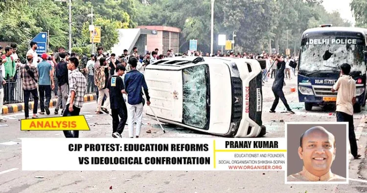 Several Delhi Police vehicles were damaged following protests during the ‘Chalo Sansad’ march near Janpath in New Delhi on July 20