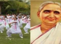 (Left) Members of the Rashtra Sevika Samiti (Right) Lakshmibai Kelkar