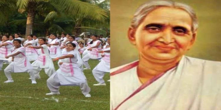 (Left) Members of the Rashtra Sevika Samiti (Right) Lakshmibai Kelkar