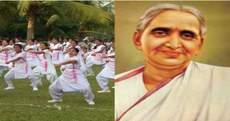 (Left) Members of the Rashtra Sevika Samiti (Right) Lakshmibai Kelkar