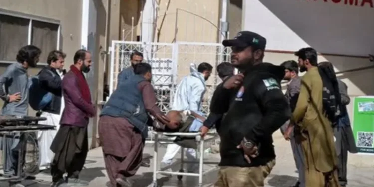 Injured being carried on a stretcher