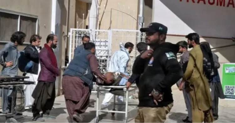 Injured being carried on a stretcher