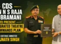 (Left) CDS Gen N S Raja Subramani (Right) Union Defence Minister Rajnath Singh