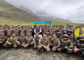 Union Defence Minister Rajnath Singh at Zojila with soldiers on the eve of Kargil Vijay Diwas
