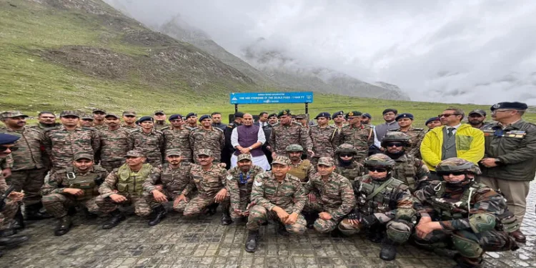 Union Defence Minister Rajnath Singh at Zojila with soldiers on the eve of Kargil Vijay Diwas