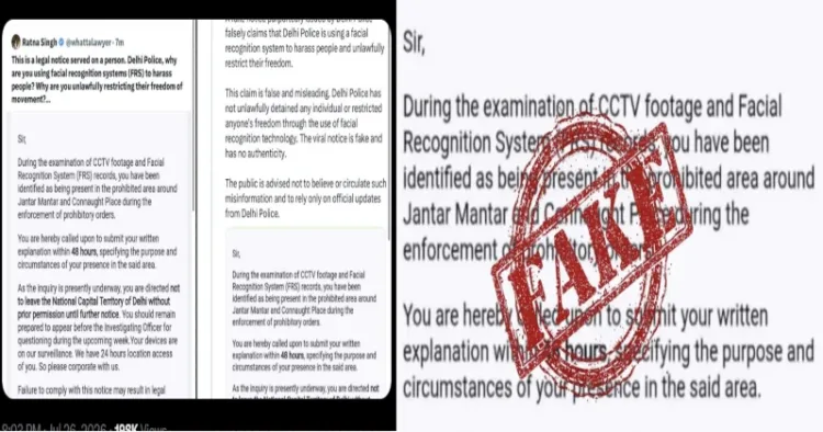 Delhi Police has dismissed a fake viral notice circulated on social media that falsely claimed the force was using FRT