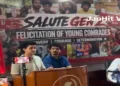 CJP spokesperson Saurav Das thanking the Left-backed network behind recent student protests at the CPI headquarters