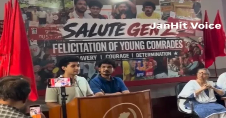 CJP spokesperson Saurav Das thanking the Left-backed network behind recent student protests at the CPI headquarters