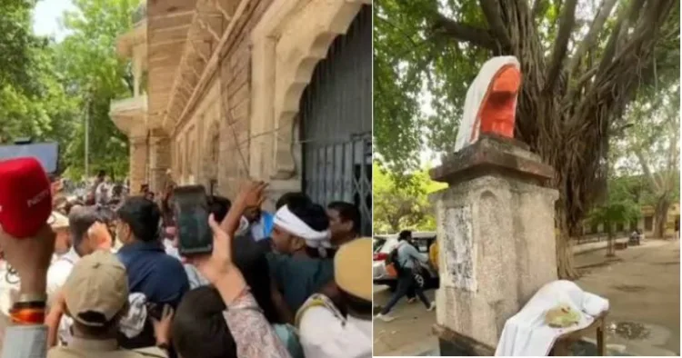 NSUI and ABVP supporters clash in Kota college over the damaged statue of Swami Vivekananda