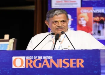 Rashtriya Swayamsevak Sangh (RSS) Sarkaryavah Dattatreya Hosabale addressing the gathering on the occasion of 80 years of Organiser's Foundation Day