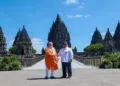 Prime Minister Narendra Modi and Indonesian President Prabowo Subianto at the Prambanan Mandir complex in Yogyakarta, Indonesia