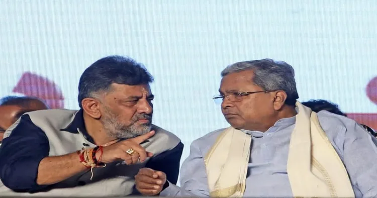 Karnataka Deputy Chief Minister D K Shivakumar (Left) and Karnataka Chief Minister Siddaramaiah (Right)