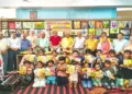 RSS functionaries with the children after the inauguration of the Mata Revati Bai Sanskar Kendra in Delhi